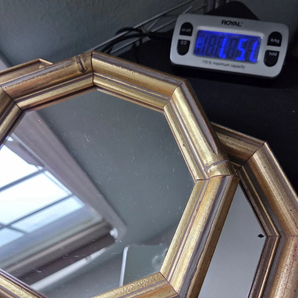 Vintage Gold Octagon Mirror Set 2 Fleck Bros Hollywood Regency MCM Wall Decor